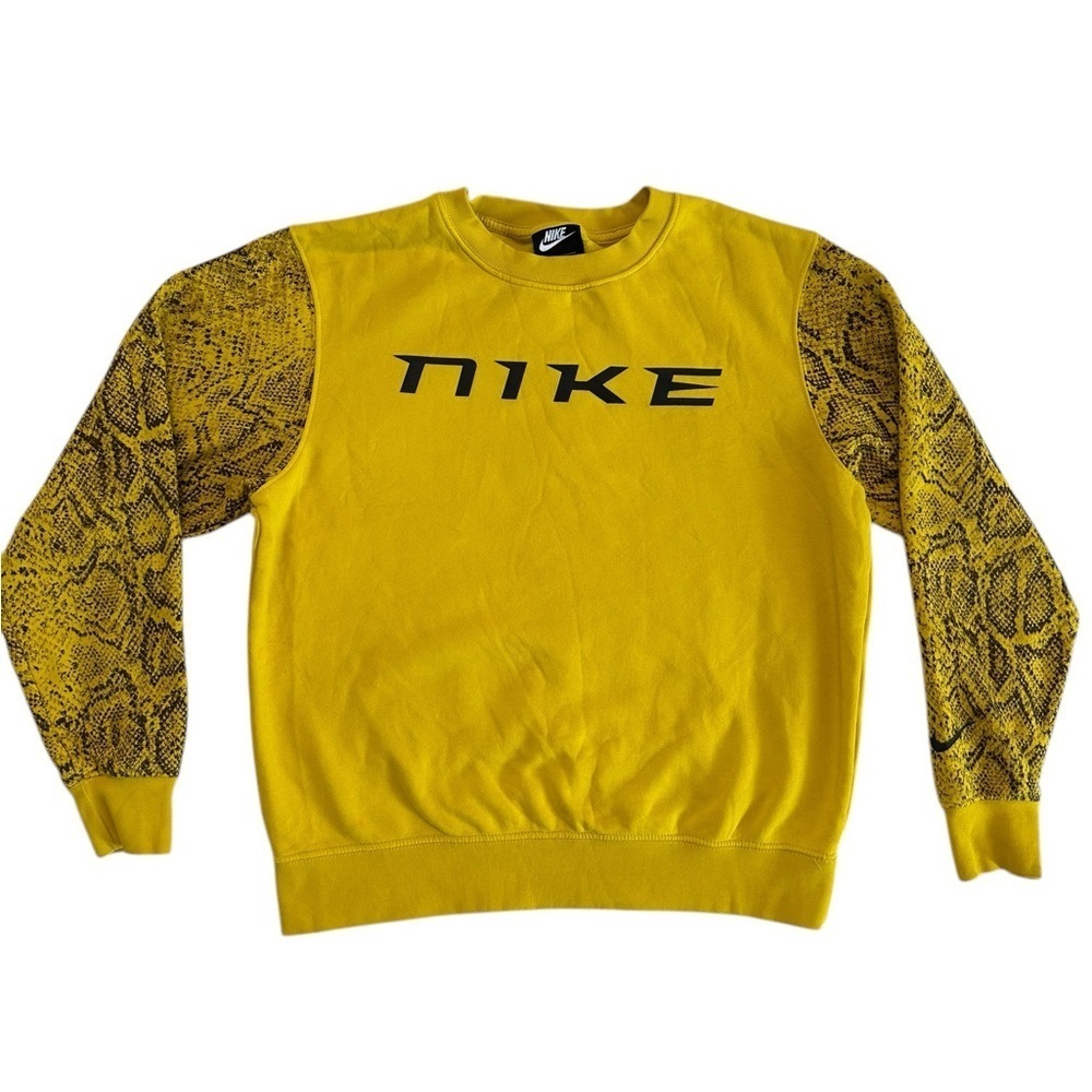 Nike Sportswear Womens Logo Python Print Sweatshirt Sz S Speed Yellow